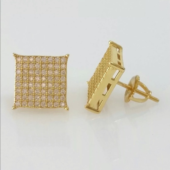 14k White Yellow Filled Gold CZ Earrings - Picture 2 of 2